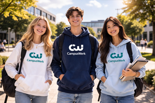 Studierende tragen offizielle Hochschul-Merchandise-Kollektion von CampusWerk