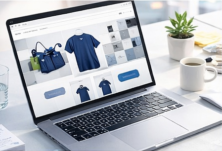 Onlineshop am Laptop mit Checkout